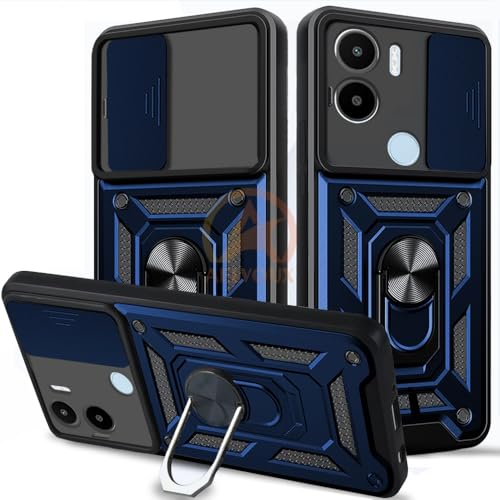 Image of Armor Bumper Back Cover Case for Redmi A1 Plus /Poco C50 | Rotating Camera Cover, Ring Holder & Kickstand | Heavy Duty & 360 Degree Protection Redmi A1 Plus /Poco C50 Back Cover (Blue)