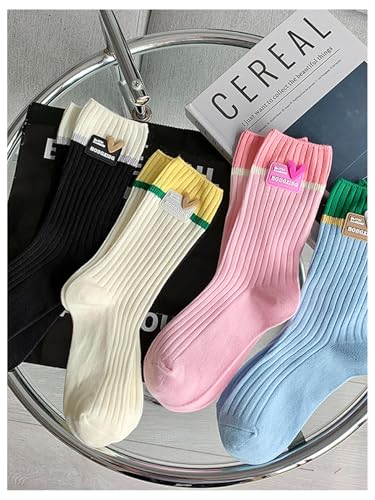 Image of SHENHE Women's 4 Pairs Color Block Breathable Cute Crew Socks Unisex Socks Multicolor 36-39