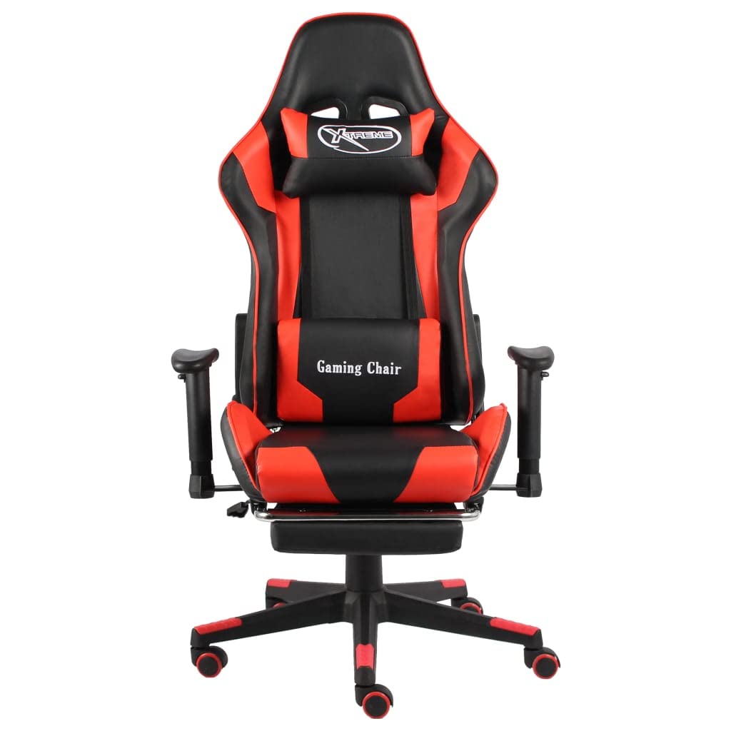 Höhenverstellbarer Gaming-Stuhl mit Fußstütze, Drehbar Rot PVC, hohe Rückenlehne mit 2 Kissen für Kopf und Taille, ergonomisch gepolsterter Sitz, verstellbare Rückenlehne