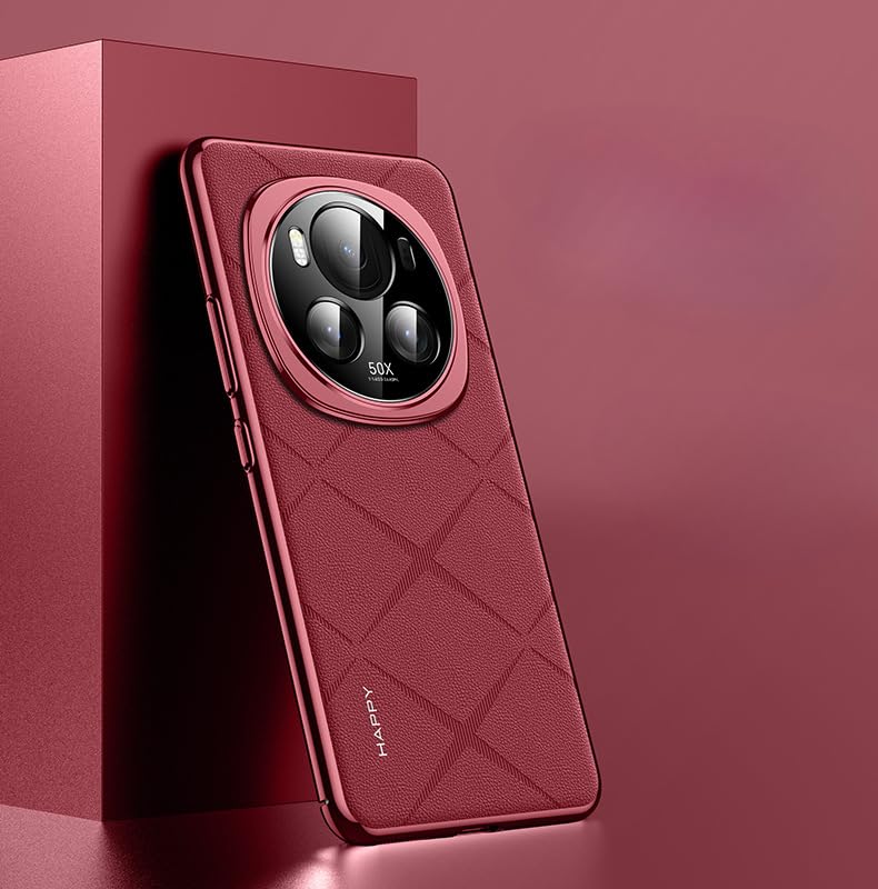 Gruattreay Luxury PU Leather Case for Honor Magic 6 Pro,with Lens Protector,Anti-fingerprint Leather Phone Case for Magic 6 Pro (Red)