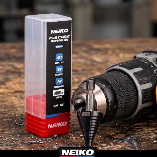 Image of NEIKO 10620B Step Drill Bit, 1 Step 7 /8 inch Straight M35 Cobalt, AlTiSiN Coated, 1 /4 inch Quick Change Step Bits for Steel, Metal, Wood, Plastic, Unibit Cone Drill Bits, Two Flute