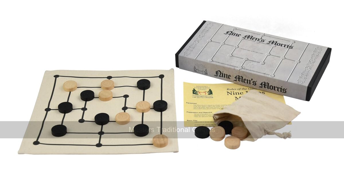 Medieval Nine Mens Morris (Cloth Board Game in Box) | Board Game with Wooden Pieces and cloth board - Medieval Games - Historical 2 player Game