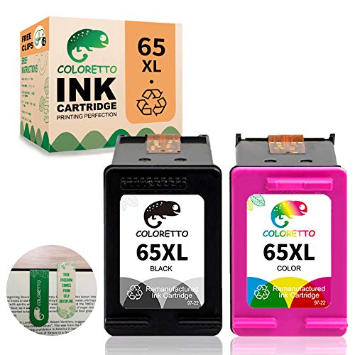 COLORETTO Remanufactured Printer Ink Cartridge Replacement for HP 65XL for HP Deskjet 2652 3722 3755 3758,Envy 5052 5058 5010 5012(Special Edition Include 2 Bookmarks) (1 Black+1 Tri-Color Combo Pack