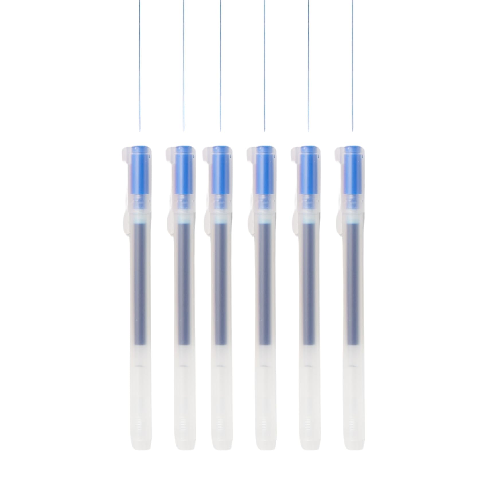 Muji Gel Ink Pens, 6-Pack, Cap-Type, 0.38mm/0.5mm Tip, Transperent Body. (Blue, 0.38mm)