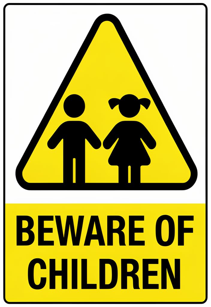 peiyeety Beware of Children Tin Sign 12x8 Inch, Yellow Warning Metal Wall Decor Plaque, Bold Safety Caution Poster for Yard, Driveway, Garage, Front Porch, Home & Office Gift