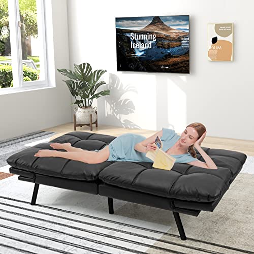Goflame Convertible Sofa Bed, Memory Foam Futon Sofa Bed With Adjustable Backrest & Armrests, 6 Metal Legs, Upholstered Folding Couch Sleeper For Small Apartment, Living Room, Bedroom, Office (Black) #TOP1