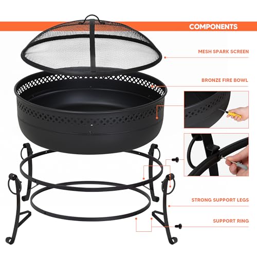 Image of SUNCREAT Outdoor Patio Fire Pit with Mesh Spark Screen, 40 inch Portable Fire Pit for Camping, Outside, Black