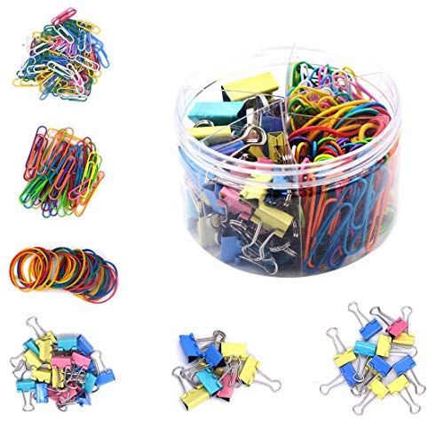 240 Pcs Binder Clips, Paper Clips, Rubber Bands, Paper Clamps Assorted 3 Sizes, Paper Binder Clips Metal Fold Back Clips with Box Assorted Colors