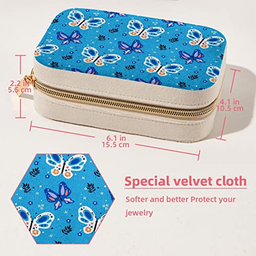 Boîte à bijoux portable papillon bleu voyage bagues