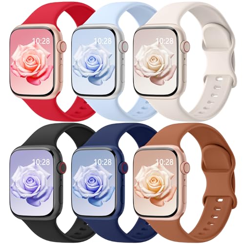 Image of 6 Pack Silicone Sport Bands Compatible with Apple Watch Bands for Women Men | Soft Wristband 40mm 38mm 41mm 44mm 45mm 46mm 42mm 49mm, Replacement Strap for iWatch Series 11 10 9 8 7 6 5 4 3 2 1 SE Ultra
