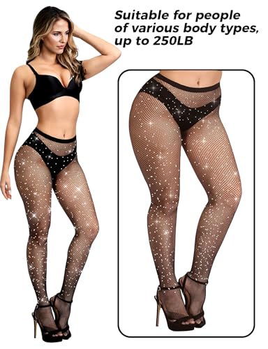 Buauty 2 Pack Sparkly Fishnet Stockings For Women,Rhinestone Fishnets Tights High Waist,Party Sexy Rhinestone Mesh Pantyhose4