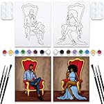 2 Pack 8x10 Canvas Painting Kit Bundle,Couples Paint Party Kits Pre Drawn Canvas for Painting for Adult,Afro King Queen Love Couple Pre Drawn Stretched Canvas Kit Art Set