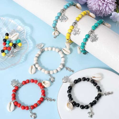 SUNNYCLUE 1 Box 6 Sets Summer Ocean Bracelet Making Kit Lucky Turquoise Beads Sea Animal Ocean Bead Turquoise Bracelets Bulk Hawaii Shell Beads for jewellery Making Kits Beginners Adult DIY Supplies - Image 4
