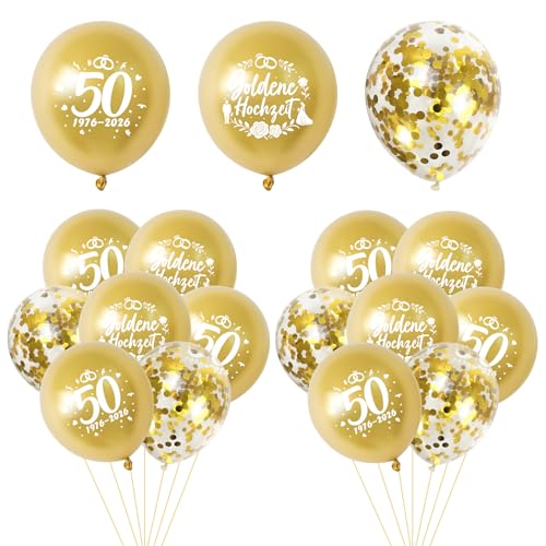 24 StüCk Goldene Hochzeit Deko Luftballons Auf Deutsch 50 Zah Hochzeitstag Dekoration Gold Latex Ballons Gold Deko Ballons Hochzeit für UbiläUm Party Geschenke Heiratsantrag Verlobung