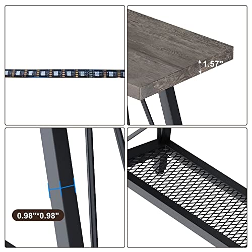 Logianis 63 Inch Console Table With Outlet And Led Light Extra Long Sofa Table Behind Couch Narrow Sofa Table Industrial Entryway Table Tv Stand Rustic Gray #TOP6