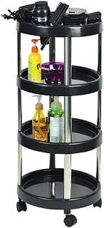 FLYIFE Movable Hand Trucks Storage,Kitchen Movable Trolleys, round Beauty Salon Cart,4 Tier,Mobile Trolley with Hair Dryer Holder,20 Kg Capacity
