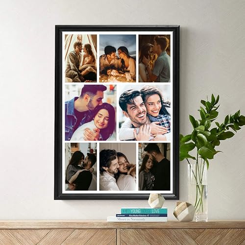 Image of Customized Rectangular Wood Photo Frame With Photo Upload|Personalized Wall Picture Framed For Birthday Gifts,Anniversary Gift,Wedding-12X18 Inch-8 Images,Black