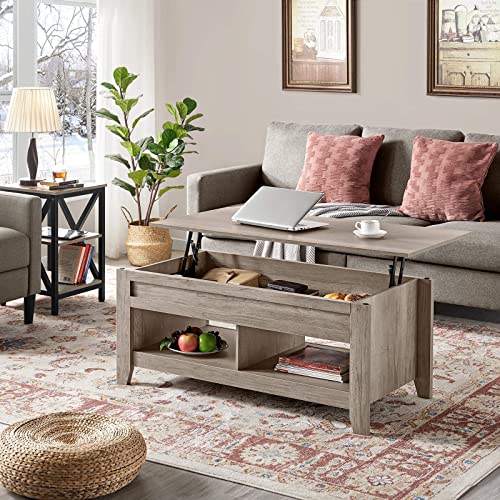 Yaheetech Lift Top Coffee Table With Hidden Storage Compartment & Lower Shelf, Lift Tabletop Farmhouse Table For Living Room Office Reception, 47.5In L, Gray #TOP1