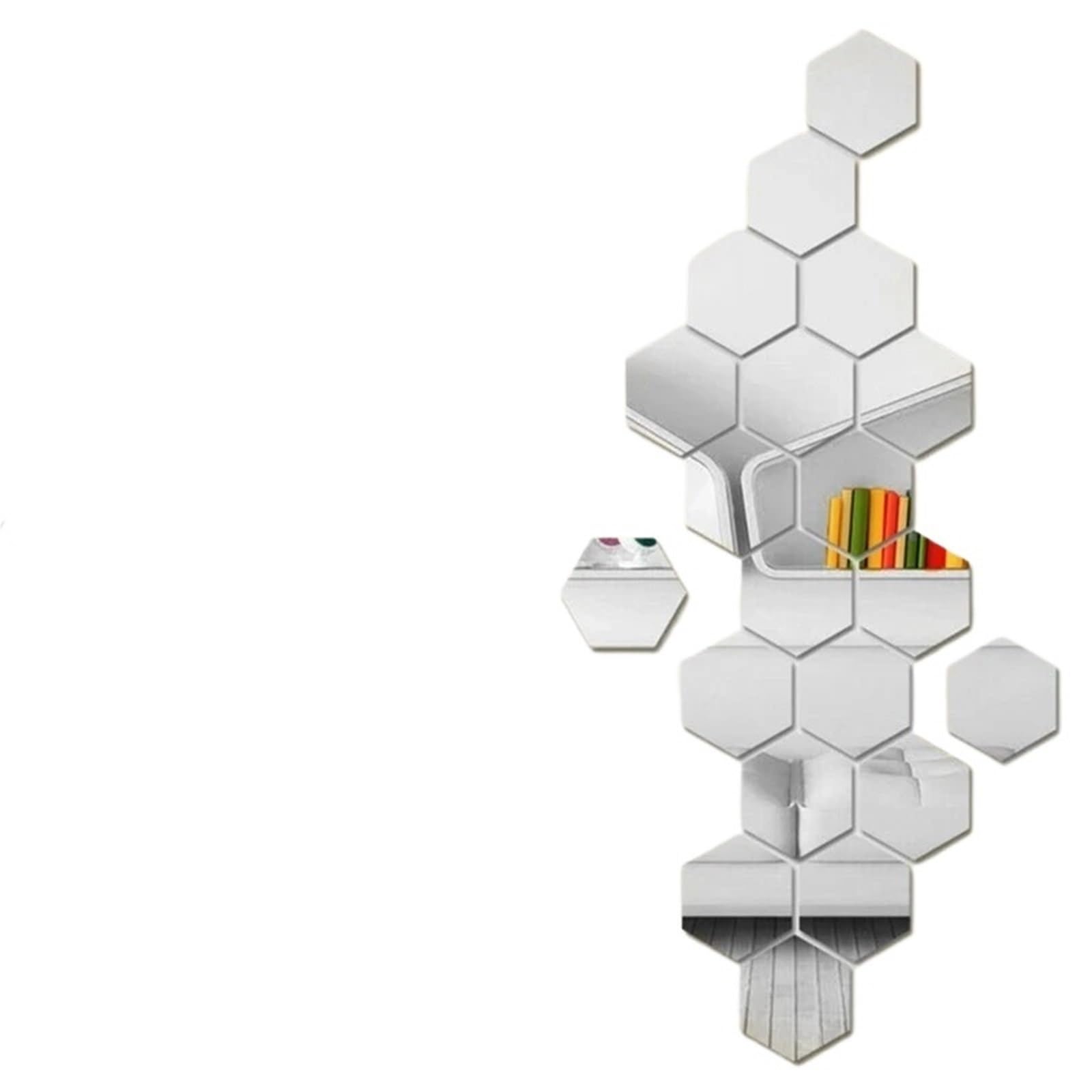 Hexagonal Mirror Wall Sticker 12Pcs Mirror Wall Stickers Self-Adhesive Living Room TV Background Wall Stickers Hexagonal Wall Stickers Home Decoration(Silvery)
