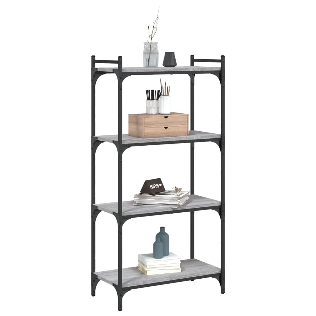 Homgoday Regał na książki, 4 półki, stojący, biurowy, magazynowy, do przechowywania, regulowane nogi, do salonu, gabinetu, biura, szary, Sonoma, 60 x 30 x 120 cm, materiał drewnopochodny