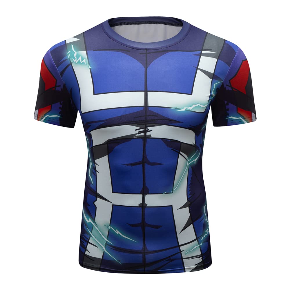 CosFitnessMy Hero Academia Training Shirt, Anime MHA UA Uniform Full Cowling 3D Muscle Workout Compression T Shirt for Men, Lite Series
