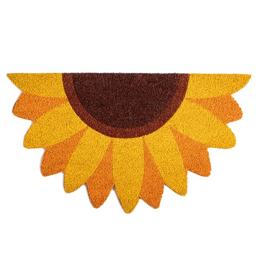 Fisura – Felpudo Exterior “Girasol” de Coco con Base Antideslizante de PVC. Felpudo con Forma Original. Medidas : 70 cm x 40 cm x 1,5 cm. Amarillo.