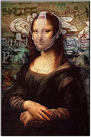 Amazon 絵画美術 面白い落書きポスターなりすましモナリサレースパンティー油絵抽象図キャンバスウォールアートパネル装飾画像 60x90cm X1 フレームレス ウォールステッカー オンライン通販