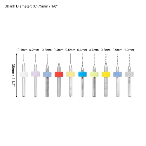 Miniatura 3 de uxcell Juego de 36 brocas de mano con tornillo de banco de pasador, brocas para PCB de 0.004 in-0.039 in, 10 piezas, brocas micro torcidas de 0.020