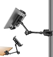 Vista 1 de Tablet Holder for Mic Stand, Adjustable iPad Mic Stand Mount, Tablet Holder with Clamp Mount for Pole Desk Kitchen Cabinet, Compatible with 4.7 to