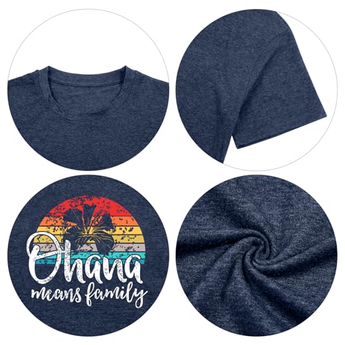 Image of Ohana Means Family Tshirt Women: Hawaii Tropical Graphic T-Shirt Summer Vacation Short Sleeve Tee Top