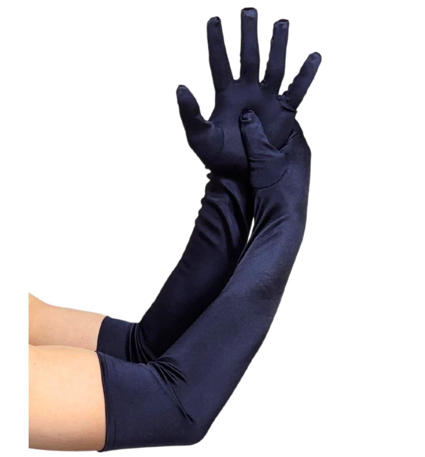 MDSTYLE Long Opera Gloves for Women - 20s Party Costume - Elbow Length Tea Party Satin Gloves - Princess Accessories, navy, One size