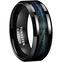 TUTISS 8mm Black Tungsten Rings for Men Women Flowing Sand Inlay Fashion Engagement Promise Wedding Band Beveled Polished Shiny Comfort Fit