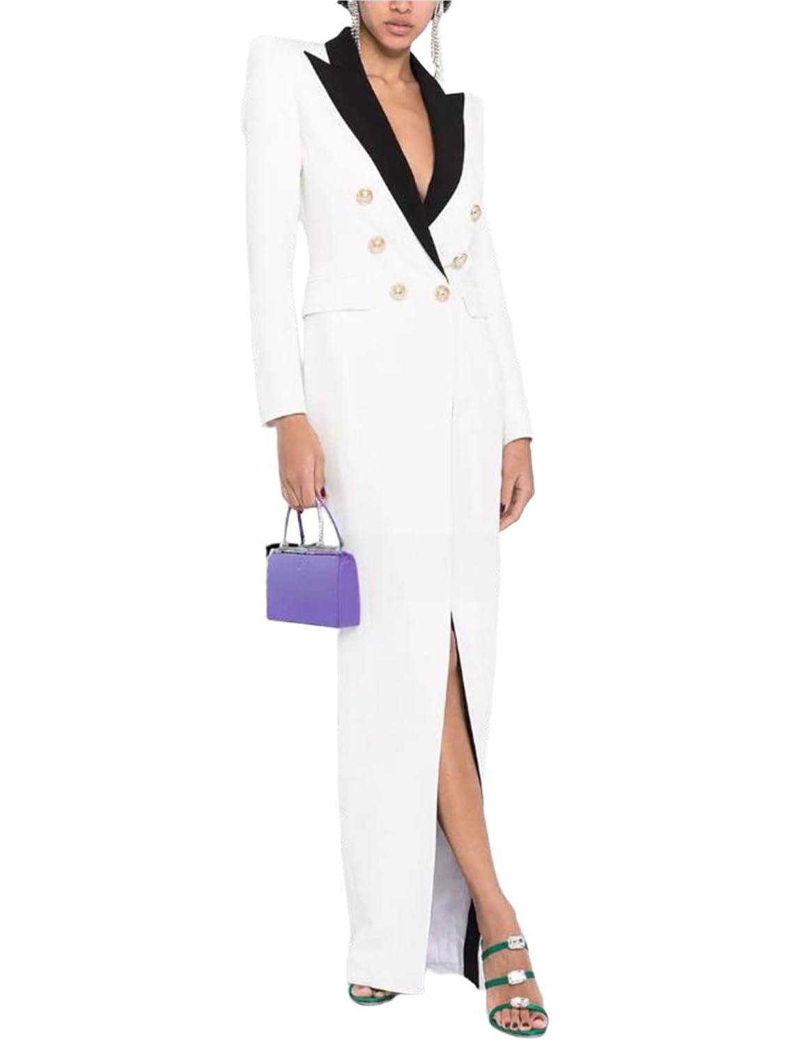 Womens Long Blazer Double Breasted Tuxedos Dress Coat Party Prom Jacket