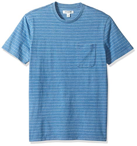 Amazon Brand - Goodthreads Men's Short-Sleeve Indigo Crewneck Pocket T-Shirt, Light Narrow Stripe, Medium Tall