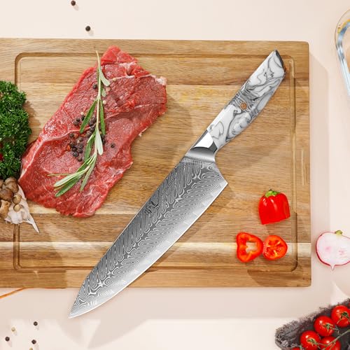 SHANGDAO Coltello da cuoco, coltelli da cucina giapponesi da 8 pollici in Damasco, coltello da cuoco con impugnatura in resina in acciaio VG10, chef's knives Including Gift Box - immagine 3