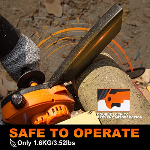 Kebtek Akku Kettensäge, 8 Zoll Mini Kettensäge mit Akku Elektro Kettensäge mit Bürstenlosem Motor, 21V Tragbar Einhand Kettensäge mit 2 Akkus für Gartenarbeit Baumbeschneidung Holzschneiden – Bild 5