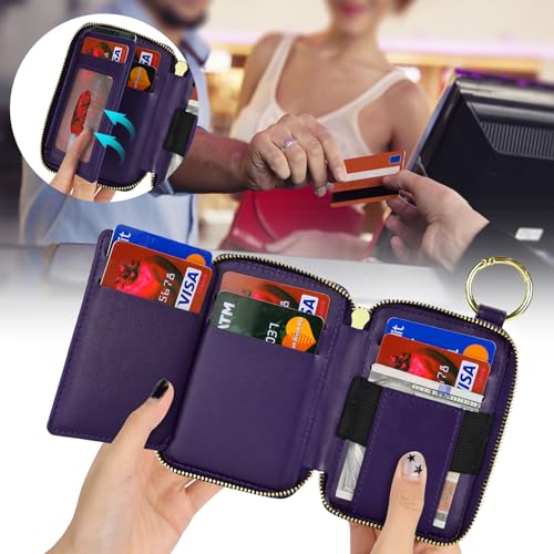 Image of Compatible with MagSafe Wallet,Magnetic Wallet for iPhone iPhone 16 Pro Max /15 Pro /14 Plus /13 /12 Series,Leather Zipper Pocket Card Holder Adjustable Stand-Light purple