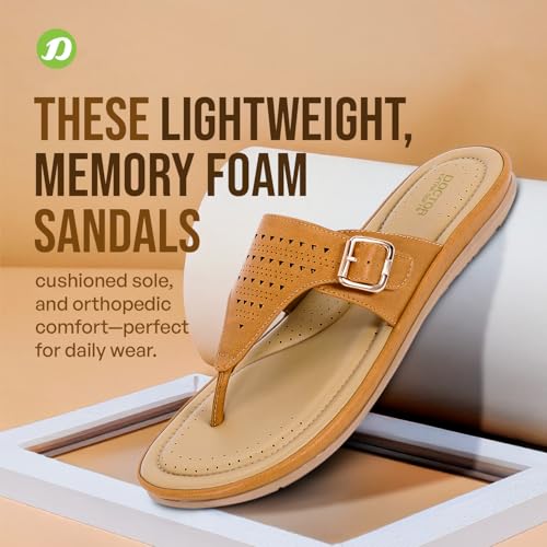 Image of DOCTOR EXTRA SOFT Women's Memory Foam Flat Slippers /Flip-Flops Stylish Casual Comfortable Diabetic Orthopedic Lightweight Slip-On Sandals with Adjustable Buckle for Women & Girls D-609