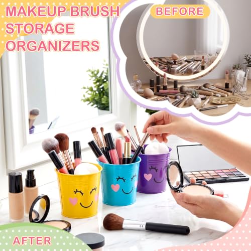Eaasty 12 Pcs Metal Pen Holder Colorful Desktop Pencil Cup with Cute Smile Mini Stationary Supplies Buckets Cute Pencil Organizers for Office Home School Classroom Desk Crafts Accessory (Rainbow) - Image 6