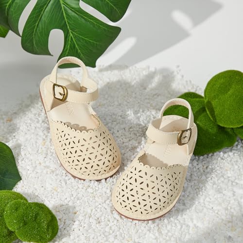 PHIRAMIN Toddler Girl Beige Sandals Size 8 - Flower Girl Close Toe Dress Shoes Flats Wedding Princess by PHIRAMIN - Image 2