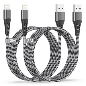 Câble iPhone, Cable Chargeur IPhone 3M/Lot de 2 Certifié MFi Câble Lightning USB iphone CABLE 3m Long Nylon Fil IPHONE USB Cordon Iphone Fil Charge Rapide pour iphone 14 13 12 11 Pro Max/XS/8/7/6/SE