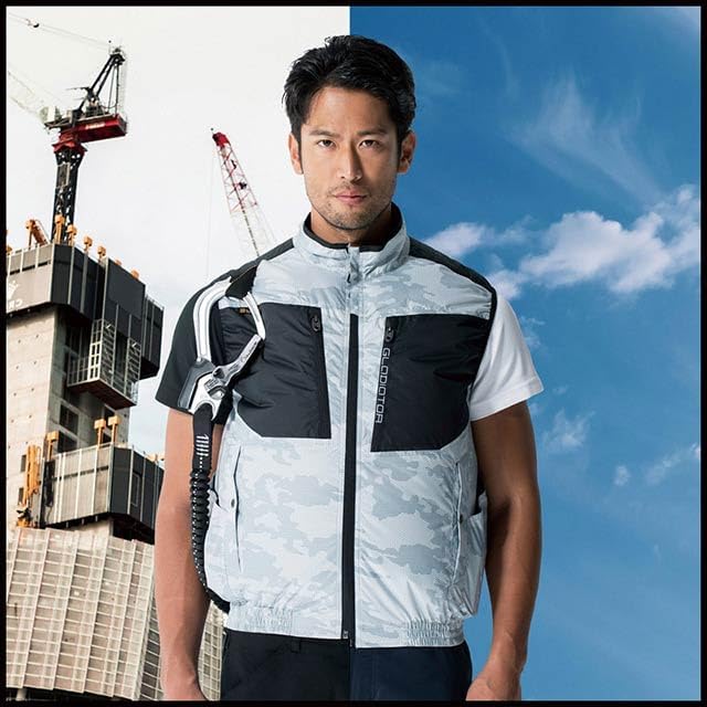 【空調風神服 12V-最大68.3L風力set】_(ベストg5519 ブルー 3L サイズ +RD9220H/フラット型パワーファン