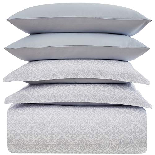 Image of Mellanni Duvet Cover Set 5pcs - Soft Double Brushed Microfiber Bedding with 2 Shams and 2 Pillowcases - Button Closure and Corner Ties - Wrinkle, Fade, Stain Resistant (Full /Queen, Laced Sky Blue) | Hotel Luxury, Extra Soft & Cooling - Microfiber - Button Closure and Corner Ties (Queen, Laced Sky Blue)
