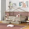 Full Size Bed Frame for Kids Wood House Bed with 2 Drawers Montessori Platform Bed with Roof and Fence for Boys Girls Natural 795L x 57W x 629H