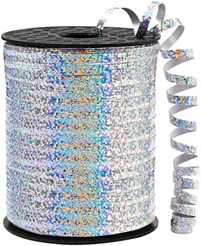 OMISELIO Silver Curling Ribbon, 500 Yard Shiny Metallic Silver Ribbon, Curling Ribbon for Gift Wrapping, Balloon Ribbon, Balloon String, Curly Ribbon, Thin Ribbon, 3/16" Ribbon for Birthday, Christmas