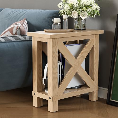 LITTLE TREE Farmhouse Side Table Set of 2, Narrow End Table for Space Saving, Bedside Furniture for Bedroom, Living Room, Small Spaces, Oak by LITTLE TREE - Used condition - Image 4