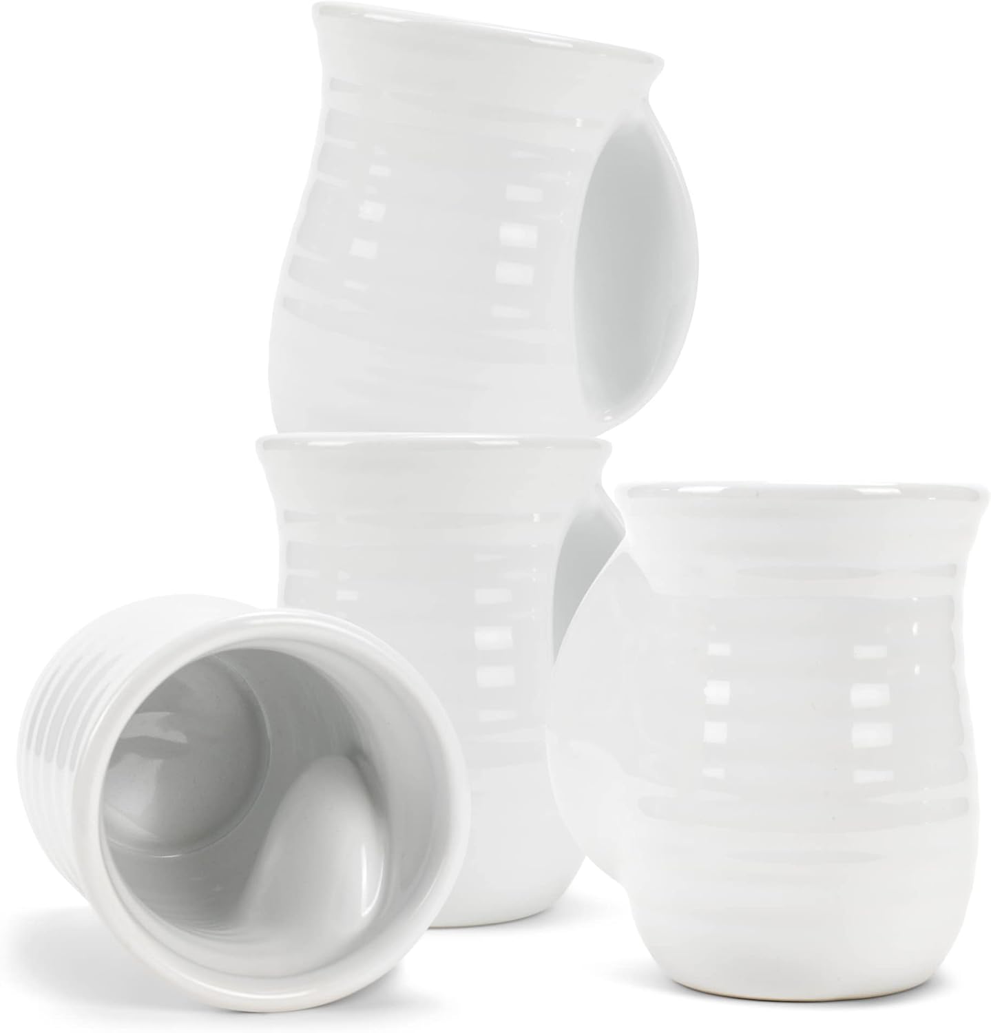Elanze Designs Ribbed 14 ounce Ceramic Stoneware Handwarmer Mugs Set of 4, Ice Blue
