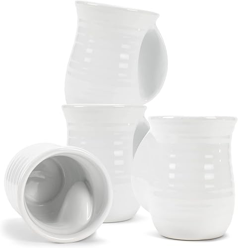 Elanze Designs Juego de 4 tazas de cerámica de cerámica acanaladas de 14 onzas, color blanco