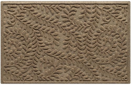 WaterHog Boxwood Front Door Mat Indoor Outdoor Entrance Absorbent All-Weather Doormat with Non-Slip Rubber Backing Dirt & Moisture Trapper Low Profile & Easy Clean Made in USA 23x36 Camel