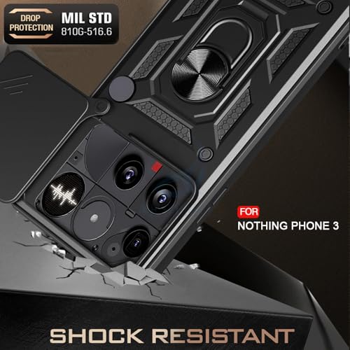 Image of AESTMO Tough Armor Nothing Phone 3 Bumper Back Case Cover | Ring Holder & Sliding Camera Shield Cover | 360 Degree Protection Back Case Cover for Nothing Phone 3 (Black)